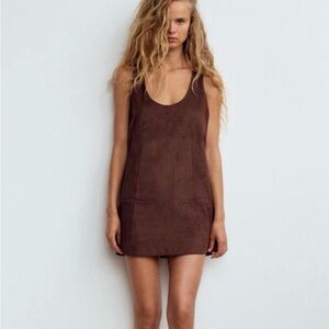 Zara Chocolate Brown Faux Suede Mini Dress size Large EUC
